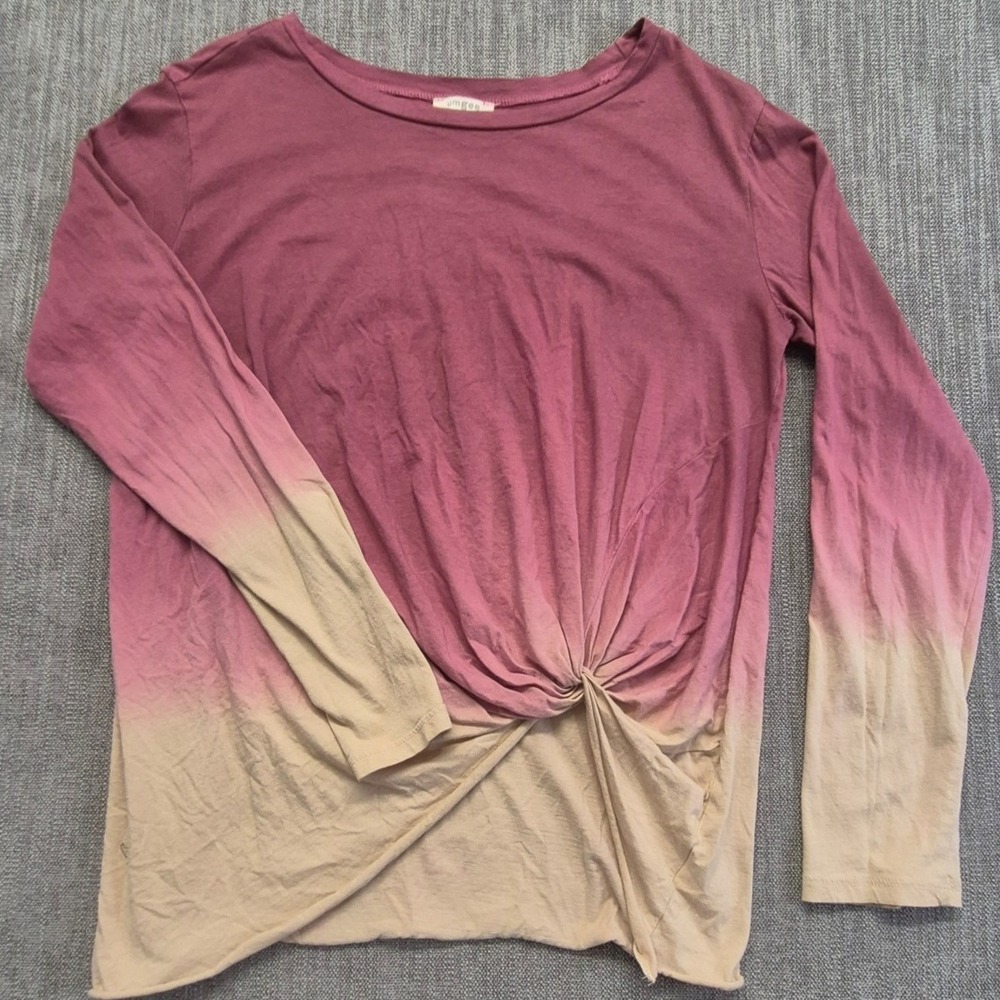 Umgee women's ombre twist front long sleeve top M pink/cream‎ 100% cotton